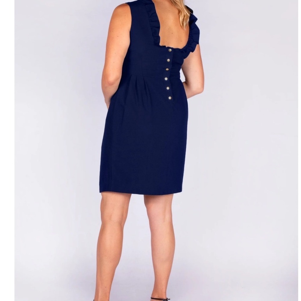 Camlyn Beth Navy Blue Sleeveless Ruffle Neck Button Back The Go Go Dress Size 2 - Picture 3 of 9